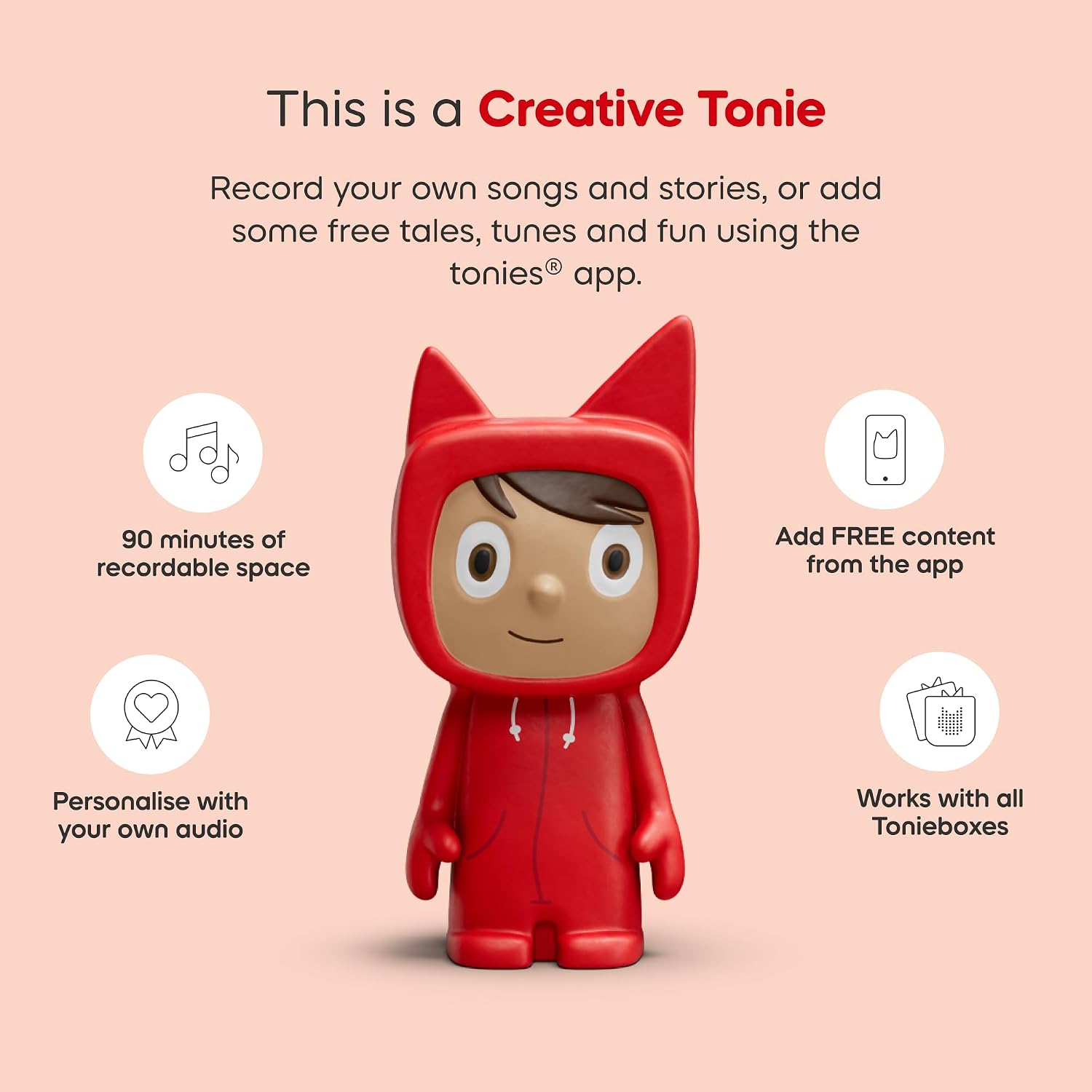 Toniebox 2 Starter Set, Speech Boosting Educational Toy for Toddlers Certified 1+, Screen-Free Audio Player with Creative Tonie Rubie – Red
